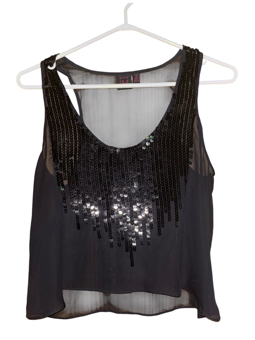 Material Girl Black Sequin Trim Sleeveless Blouse